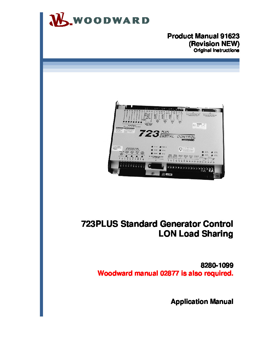 First Page Image of 8280-1099 Woodward 723PLUS Standard Generator Control LON Load Sharing 91623.pdf